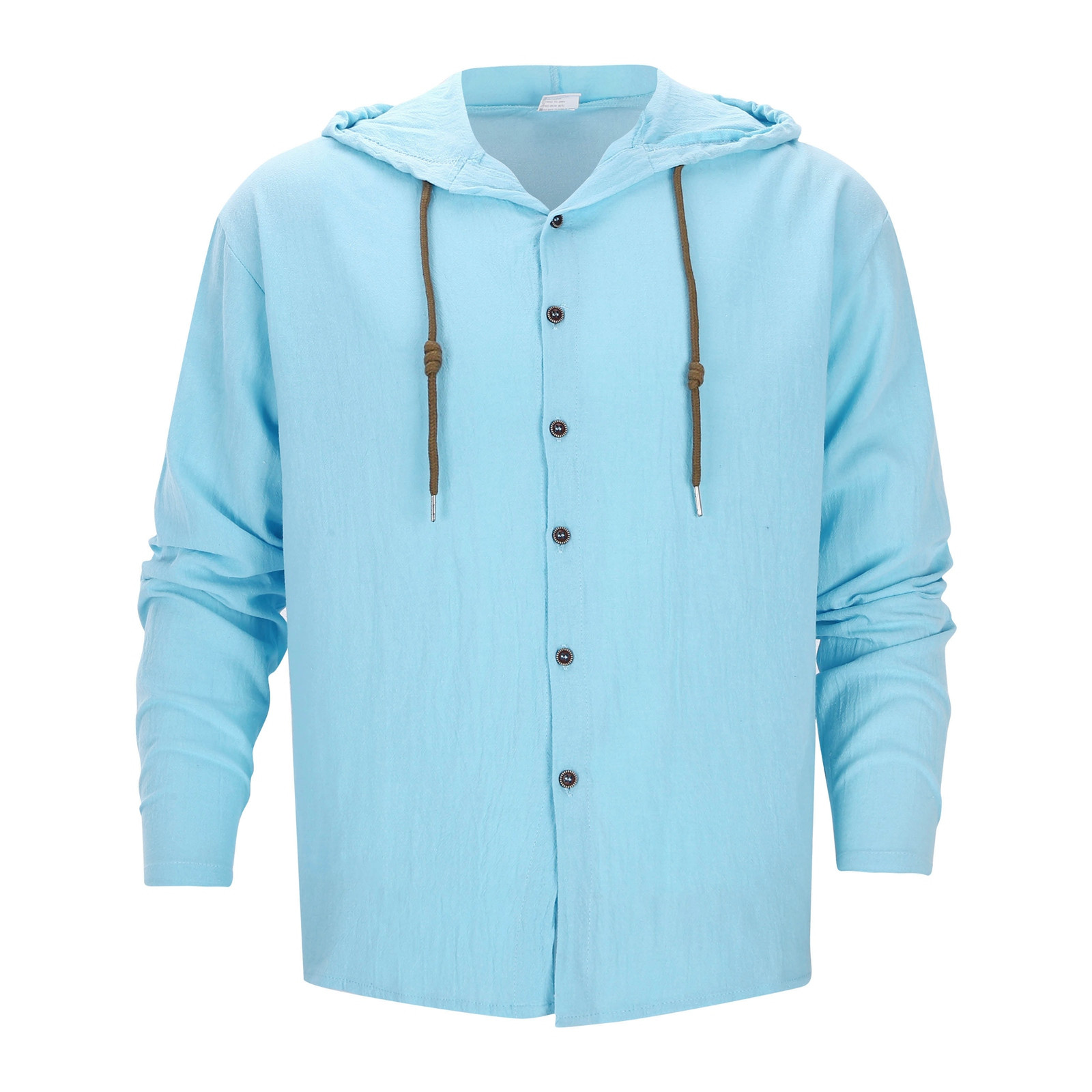 thumbnail image 2 of Camisa de lino con botones y capucha para hombre: manga larga, lengüetas para remangar, botones de madera, ropa de playa/casual, tallas S-XXXL, 2 of 8